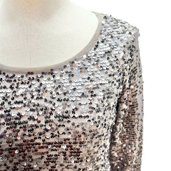 Abbeline Women's XS Brown Sequined LS Top Party Casual - Picture 2 of 8